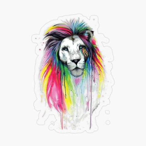 Get my art printed on awesome products. Support me at Redbubble #RBandME: https://www.redbubble.com/i/sticker/Colorful-Lion-Art-Wear-by-fatir8/50643193.O9UDB?asc=u Colorful Lion Art, Rainbow Lion, Aigle Royal, Nursery Pictures, Lion Painting, Lion Canvas, Lion Pictures, Watercolor Projects, Watercolor Rainbow