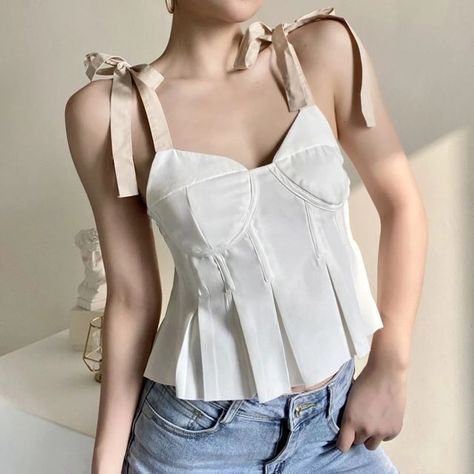 Opuscule - Pleated Camisole Top Twist Front Crop Top, Twist Front Top, Strap Crop Top, Fashion Couture, Spaghetti Strap Top, Zara Crop Top, Sweater Crop, Blue Crop Tops, Flowy Tank Tops