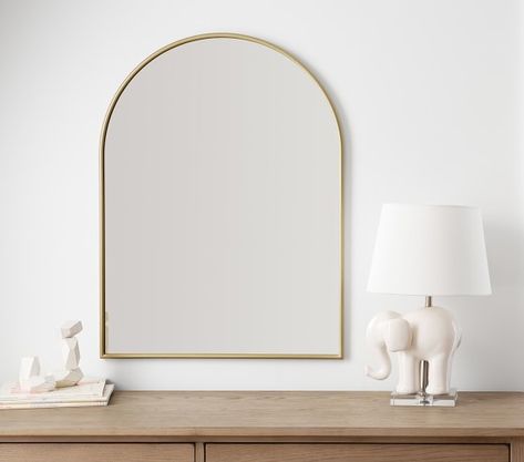 Kids Mirrors & Nursery Mirrors | Pottery Barn Kids Arched Mirror Over Dresser, Mirror Above Changing Table, Nursery Mirror Over Dresser, Salon Mood Board, Gold Arch Mirror, Botanical Room, Mirror Pottery Barn, Mirror Pottery, White Backround