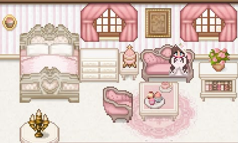 Opulence at Stardew Valley Nexus - Mods and community Princess Pink Room, Stardew House, Sun Haven, Stardew Valley Aesthetic, Stardew Mods, Valley Aesthetic, Stardew Valley Mods, Stardew Valley Ideas, Stardew Valley Layout