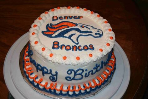 Denver Broncos birthday cake Denver Broncos Cake, Sports Birthday Cakes, Chocolate Marshmallow Cake, How To Make Wedding Cake, Birthday Cake With Photo, Bake Goods, Cake Decorating Classes, Baking Classes, Dark Chocolate Cakes