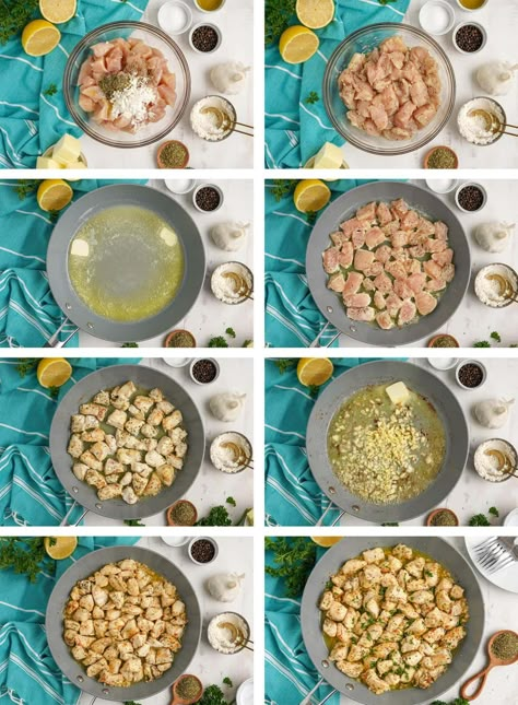 Garlic chicken bites are tender, flavorful, and ready in 20 minutes! Made with chunks of chicken breast, garlic, butter and lemon juice. Easy Garlic Chicken, Garlic Chicken Bites, Chicken With Italian Seasoning, Easy Chicken Breast, Chicken Breast Recipes Easy, Chicken Tender Recipes, Garlic Butter Chicken, Pot Pies Recipes, Low Sodium Recipes