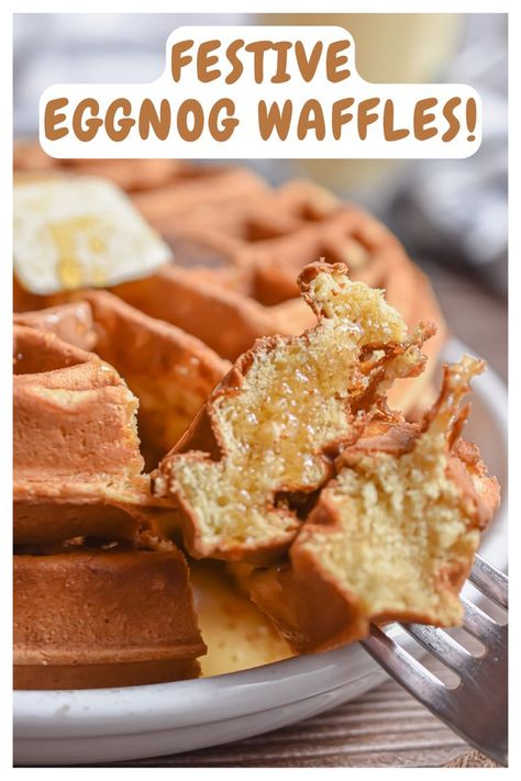 Egg Nog Waffles Recipe, Eggnog Waffles Recipe, Christmas Breakfast Waffles, Christmas Waffle Recipe, Eggnog Breakfast Recipes, Eggnog Breakfast, Eggnog Waffles, Eggnog Pancakes, Waffle Ideas