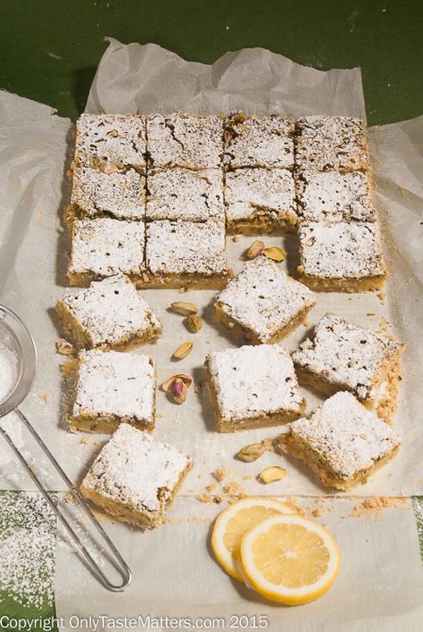 Take Pistachio Lemon Bars to your next gathering. They are always a hit and these happen to be gluten free! Pistachio Lemon Bars, Pistachio Bars, Lemon Pistachio, Lemon Bar, Lemon Squares, Yummy Deserts, Cookie Brownie Bars, Best Recipes Ever, Best Sweets