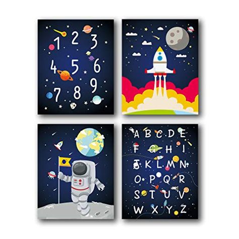 Outer Space Posters, Rocket Art, Nursery Classroom, Outer Space Art, Funny Painting, Wall Art For Nursery, Alphabet Art Print, Space Themed Room, Art For Nursery