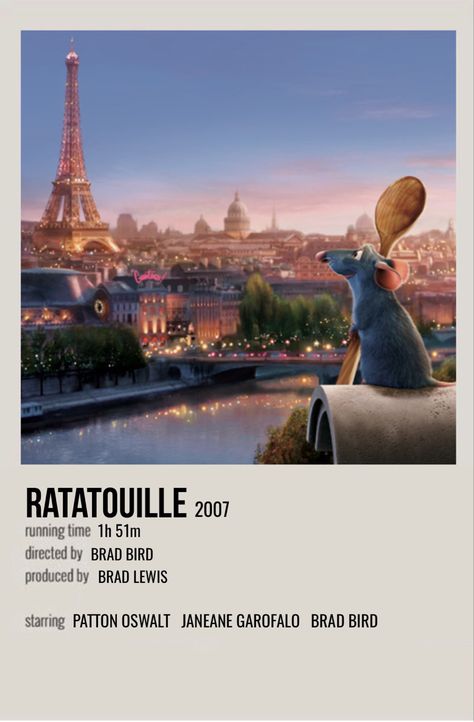 minimal polaroid movie poster for ratatouille Ratatouille Minimalist Poster, Ratatouille Polaroid Poster, Ratatoullie Poster, Ratatouille Poster Vintage, Movie Poster For Room, Poster Prints Films, Disney Posters Movie, Poster Polaroid Movie, Ratoutile Movie