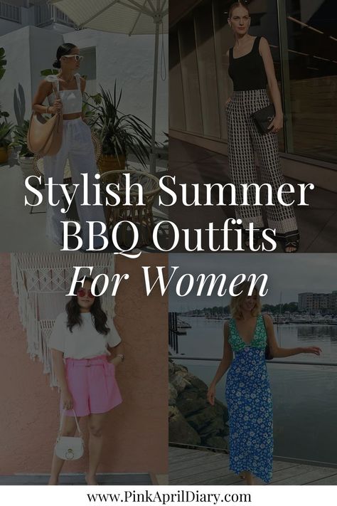 Elevate your summer party fashion with my latest blog post featuring the best summer BBQ outfits for women. Whether you're sizzling up some burgers in the backyard or enjoying a picnic in the park, I've curated the perfect summer fashion looks to keep you stylish and comfortable all day long. From summer skirt outfits to crop tops and linen pants, these chic summer fashion tips will ensure you're the best-dressed guest at any summer barbecue bash. Click the link to read more today! Outdoor Reunion Outfit, Barbecue Dress Outfit, Chic Bbq Outfit, What To Wear To A Cookout Outfit, Outside Party Outfit Summer Casual, Work Barbeque Outfit, Office Bbq Party Outfit, Birthday Bbq Outfit Women, Outdoor Summer Party Outfit Casual