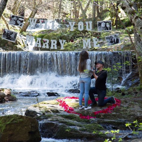 National Proposal Day Shane Co - waterfall proposal idea Waterfall Proposal, Wedding Table Plan Ideas, Table Plan Ideas, Proposal Day, Cute Proposal Ideas, Bridal Planner, Couture Makeup, Propose Day, Proposal Photos