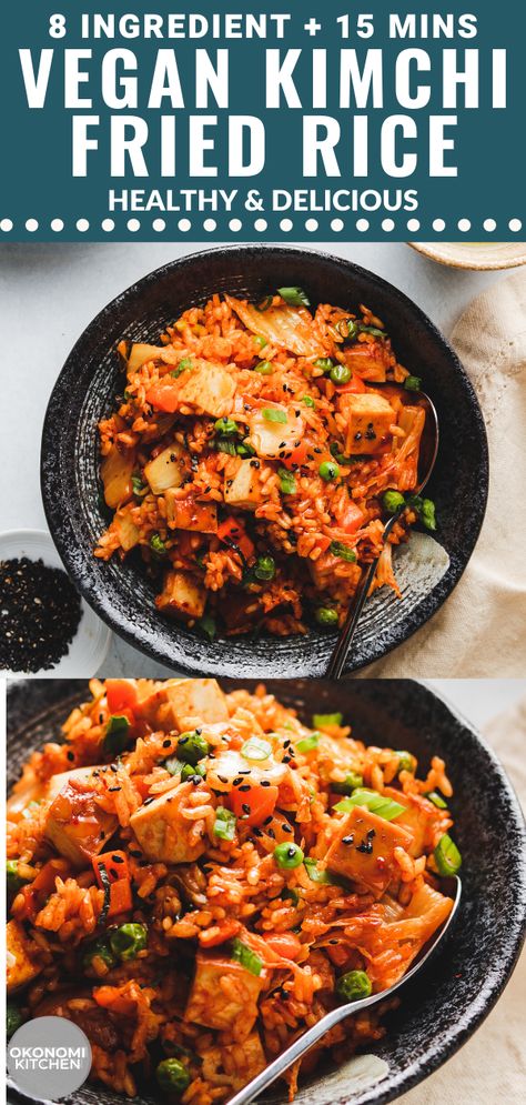 Tofu Kimchi Recipe, Tofu Kimchi Fried Rice, Healthy Kimchi Fried Rice, Vegetarian Kimchi Fried Rice, Kimchi Fried Rice Vegan, Healthy Kimchi Recipe, Simple Kimchi Recipe, Tofu And Kimchi Recipes, Kimchi Vegan Recipes