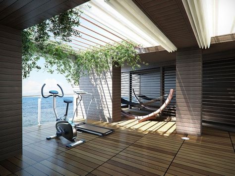 Inspiring #home #gym with fabulous scenery outside! Check more at www.newhampshirehomes.com Modern Home Gym Design, Gym Room Ideas, Modern Home Gym, House Gym, Exercise Room, Gym Room At Home, Gym Interior, Gym At Home, Best Home Gym