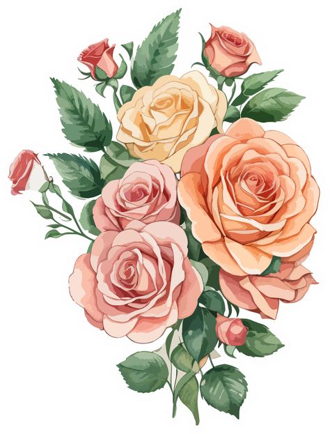 Rose flowers bouquet illustration ai generative Rose Drawing Bouquet, Rose Bouquet Sketch, Rose Bush Drawing, Flower Drawing Bouquet, Rose Bouquet Drawing, Flowers Bouquet Drawing, Rose Flower Illustration, Bouquet Of Flowers Drawing, Flower Bouquet Illustration