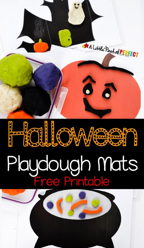 Halloween Playdough Mats Free Printable: Kids can make a grinning pumpkin, a… Halloween Play Dough Mats, Free Halloween Playdough Mats, Halloween Play Doh Mats, Halloween Playdough Mats, Playdough Printables, Halloween Play Dough, Halloween Playdough, Halloween Centers, Free Printables For Kids