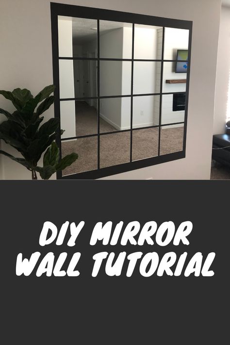 Mirror Squares Wall Diy, Black Wall With Mirror, Diy Dance Mirror Wall, Stick On Mirror Ideas, Dinning Room Mirror Ideas Wall, Mirrors In Dining Room Wall, Accent Wall With Mirror, Dinning Room Mirror Ideas, Square Mirror Ideas Diy