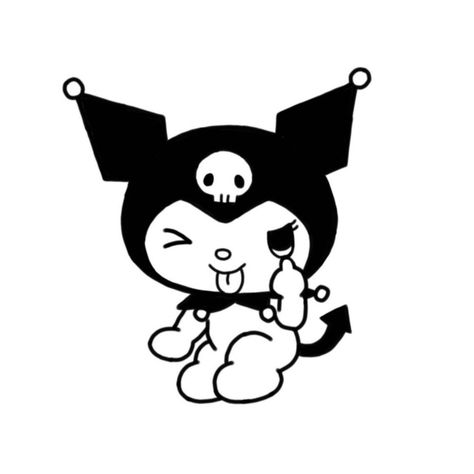 Kuromi Icon Black And White, Kuromi Tattoo Stencil, Kuromi And Hello Kitty Tattoo, Kuromi Stencil, Sanrio Silhouette, Kuromi Lineart, Kuromi Middle Finger, Mad Kuromi, Hello Kitty Line Art