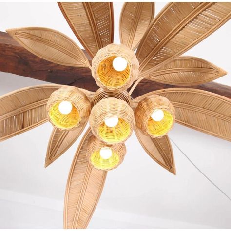 Amazing « coconuts » rattan ceiling light with lights in the 5 coconuts. Very unique and decorative, its quality is high as it is entirely hand made. Excellent condition. European Plug (up to 250V).The wiring of this item may be original and might need replacement, if not specified otherwise. Carribean Home Decor, Whale Light, Rattan Ceiling Light, Palm Tree Lights, Cardboard Chandelier, Tropical Furniture, Rattan Ceiling, Beach House Lighting, Stained Glass Chandelier