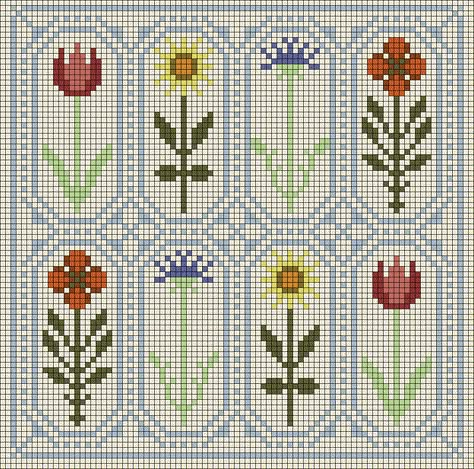 Flower Pattern Cross Stitch, Cross Stitch Crochet Pattern, Small Cross Stitch Flowers, Pixel Art Pattern Flower, Alpha Graph Patterns, Flowers Cross Stitch Pattern, Vintage Pixel Art, Alpha Pattern Grid, Cross Stitch Patterns Flowers Easy