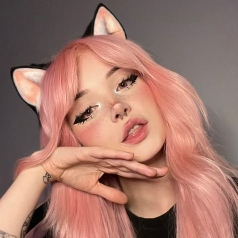 Pink Hair Girl Aesthetic, Anime Style Eyes, Pink Hair Icon, Pink Hair Aesthetic, Pink Hair Girl, Egirl Makeup, Realistic Eyes, Anime Makeup, Girl Pfp