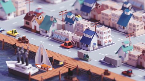 ArtStation - Low Poly Fishing Village (2019 Version), Mohamed Chahin Idle Game, Low Poly Games, Isometric Art, Isometric Design, Low Poly Art, Low Poly Models, Belek, Low Poly 3d, 3d Artwork