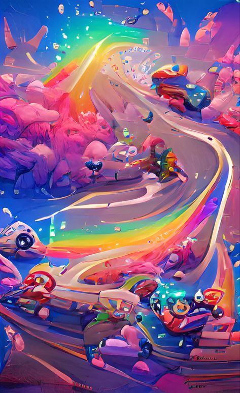 Rainbow Road Aesthetic, Mario Rainbow Road, Road Aesthetic, Mario Fanart, Mushroom Kingdom, Rainbow Road, Mario Bros, Kirby, Super Mario