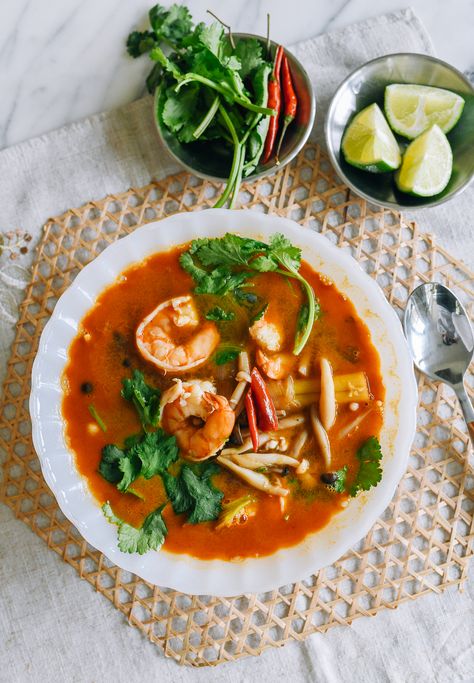 Tom Yum Soup Recipe (Tom Yum Goong) - The Woks of Life Carrot And Fennel Soup, October Meals, Tom Yum Soup Recipe, Nam Prik, Tom Yum Goong, Soup Dishes, Asian Soups, Wok Of Life, Woks Of Life