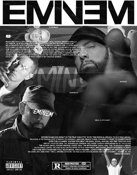 Eminem
Poster Design Eminem Posters Vintage, Eminem New Album 2024, Eminem Graphic Design, Eminem Designs, Rappers Posters, Artist Poster Design, Eminem Tshirt, Poster Eminem, Eminem Drawing