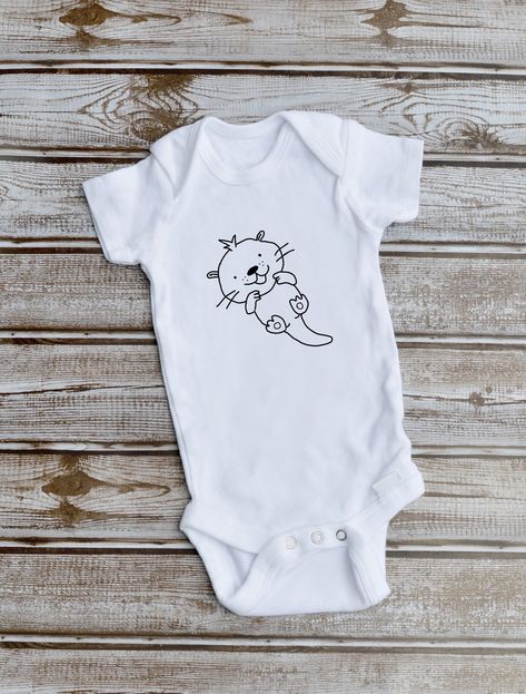 Otter Onesie, Baby Otter, Baby Otters, White Onesie, Htv Vinyl, Oh Baby, Designer Jeans, North East, Gender Neutral Baby