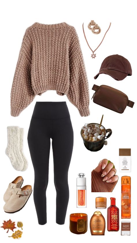 Fall Outfit Inspo | Lululemon Belt Bag | Boston Birkenstock Clog Taupe | Fuzzy Socks | Fall aesthetic | Fall Essentials | Pumpkin Scent | Fall Nails | Hot chocolate Preppy Christmas Outfit, Boston Birkenstock, Lululemon Belt Bag, Birkenstock Clog, Preppy Fall Outfits, Clogs Outfit, Pumpkin Scent, Cool Outfit Ideas, Sock Outfits