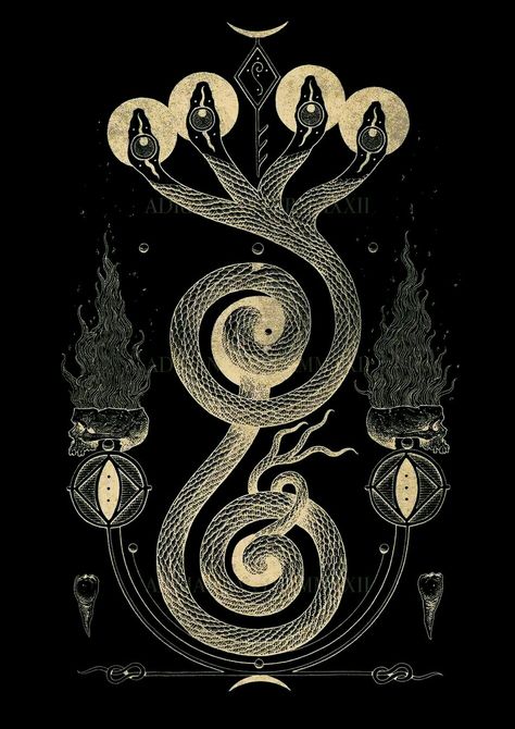 Snake Witch Aesthetic, Snake Sigil, Hekate Sigil, Hecate Key, Adrian Baxter, Snake Symbolism, Lucifer Art, Pop Illustration, Alchemy Symbols