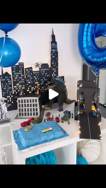 Godzilla Party Games, Godzilla Cakes For Boys, Godzilla And King Kong Birthday Party, Godzilla Birthday Party Cake, King Kong Vs Godzilla Birthday Party, Godzilla Birthday Party Decorations, Godzilla Cake Ideas, Godzilla Party Ideas, Godzilla Birthday Cake