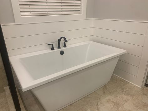 Shiplap Around Tub, Shiplap Around Bathtub, Shiplap Tub Surround, Shiplap In Bathroom, Tub Surround Ideas, Stained Shiplap, Pine Shiplap, Country Mansion, Shiplap Bathroom