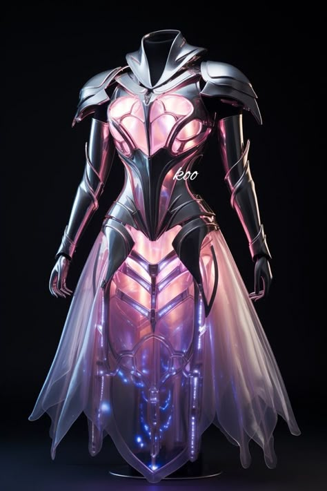 Armor Dress Warrior Princess, Enchanted Armor, Female Warrior Outfit, Nightingale Armor, Hologram Dress, Armor Dress, Female Armor, Clothing Design Sketches, Fantasy Dresses