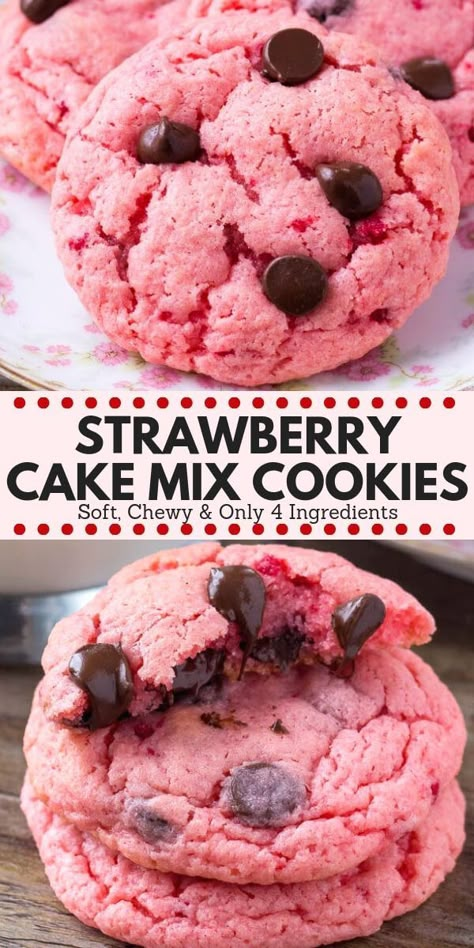 Strawberry Cake Mix Cookies, Smores Dessert, Postre Keto, Strawberry Cake Mix, Cake Mix Cookie Recipes, Strawberry Cookies, Easy Cheesecake Recipes, Chocolate Cookie Recipes, Cake Mix Recipes