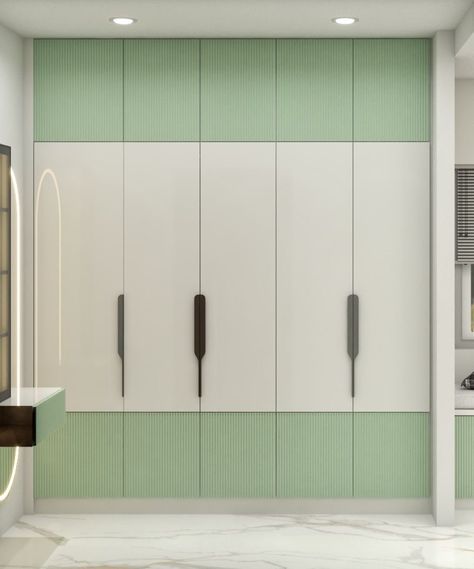 Mbr Wardrobe Designs, Open Door Wardrobe Design, Wardrobe And Bed Color Combination, Pista Green Wardrobe Furniture, Indian Cupboard Design For Bedroom, Wardrobe With Loft Design, Cupboard Laminate Design, Cupboard Colors Bedroom, Bedroom Wardrobe Laminate Designs