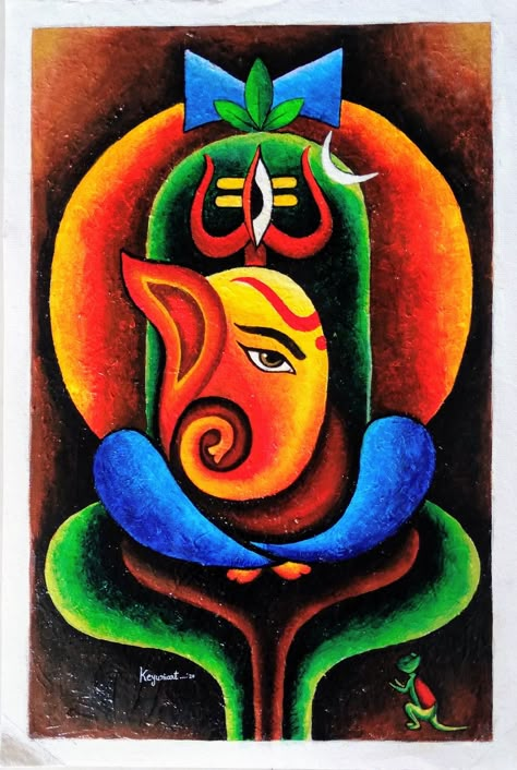 Shiv Ganesh Rangoli, Ganesh Ji Oil Pastels Drawing, Ganesha Oil Pastel Drawings, Cool Colours Painting, Hindu Art Paintings, Ganesh Ji Rangoli Design, Ganesh Drawings, Ganeshji Rangoli, Rangoli Designs Ganesha