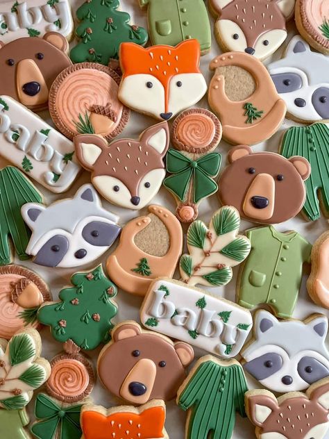 Woodland Sugar Cookies Baby, Woodland Cookies Decorated, Enchanted Forest Cookies, Woodland Cake Pops, Autumn Cookies Decorated, Woodland Sugar Cookies, Woodland Baby Shower Cookies, Woodland Animal Cookies, Forest Cookies