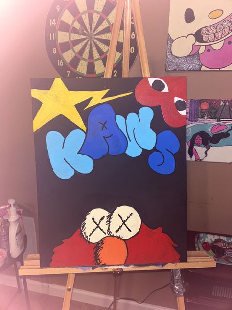 Blue Kaws Painting, Things To Paint Kaws, Kaw Paintings On Canvas, Bape Paintings Canvas Easy, Hype Beast Canvas Painting, Y2k Art Painting, Comme Des Garcons Painting, Kaws Painting Easy, Hypebeast Painting Ideas