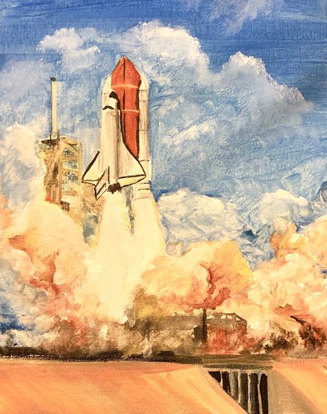 Nasa Painting, Nasa Rocket Drawing, Rocket Painting Ideas, Nasa Drawings, Nasa Painting Canvas, Moses Timeline, Nasa Drawing, Space Shuttle Painting, Rocket Painting