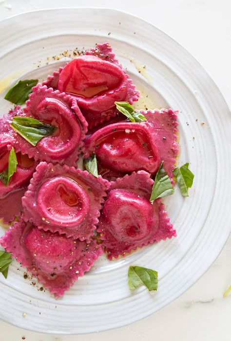 Beet Ravioli Recipes, Beet Pasta Recipe, Valentines Ravioli, Pink Ravioli, Valentines Pasta, Ravioli Filling Ideas, Beet Ravioli, Pink Recipes, National Pasta Day