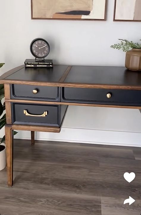 Ikea Desk Upcycle, Waterfall Desk Makeover, Desk Refurbish Ideas, Desk Refinishing Ideas, Desk Redo Ideas, Remodeled Furniture, Desk Upcycle, Painted Desks, Refinished Desk