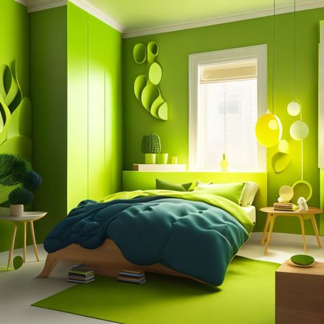 Lime Green Bedroom, Lime Green Bedrooms, Green Kids Rooms, Green Boys Room, Green Bedroom Design, Penthouse Living, Toddler Boy Room Decor, Aesthetic Interior Design, Bedroom Remodel