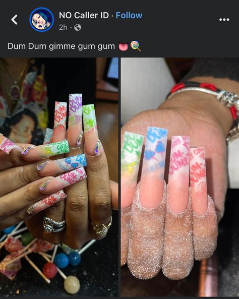 Nails With Pictures On Them, Dum Dum Nails, Extra Nails Designs, Freaknik Nails, Exotic Nail Designs, Acrylic Nail Set, Punk Nails, Long Acrylic Nail Designs, Hard Nails