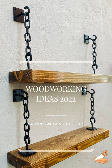 Shelves With Chains, Industrial Wooden Shelves, Rustic Shelf Brackets Diy, Homemade Shelf Ideas, Unique Shelf Ideas, Hanging Shelves Ideas, Wood Pallet Bed Frame, Cedar Wood Projects, Diy Shelf Brackets