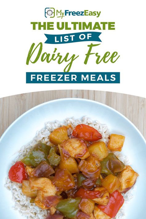 The Ultimate List of Dairy Free Freezer Meals - MyFreezEasy Dairy Free Freezer Meal Prep, Dairy Free Dump Meals, Lactose Free Freezer Meals, Freezer Meals Make Ahead Dairy Free, Dairy Free Freezer Casseroles, Dairy Free Freezer Meals For New Moms, Dairy Free Freezer Meals, Vegetarian Recipes Dairy Free, Dairy Free Meals