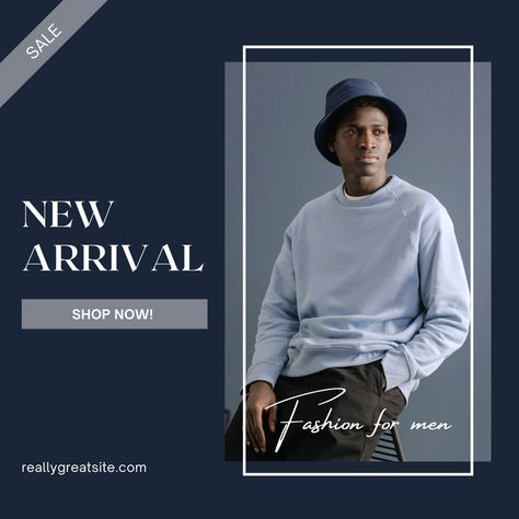 Creative Minimalist New Arrival Men Fashion Instagram Post template. The best design Ideas. Social Media Design For Clothes, Social Media Post Clothing Brand, Instagram Post Ideas Clothing Brand, Fashion Social Media Design Ideas, Fashion Social Media Template, Men Clothing Brand Instagram Feed Ideas, Men Fashion Poster Design, Social Media Design Clothing, Poster For Clothing Brand