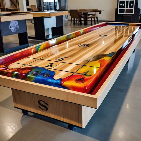 Imagine the thrill of gliding pucks down a smooth wooden surface, strategizing every shot while laughter and friendly competition fill the air—welcome to the world of shuffleboard! Carpet Ball Table Diy, Diy Shuffleboard Table, Shuffleboard Tables, Kids Picnic Table, Shuffleboard Table, Block Style, Old Games, Sewing Table, Table Dimensions