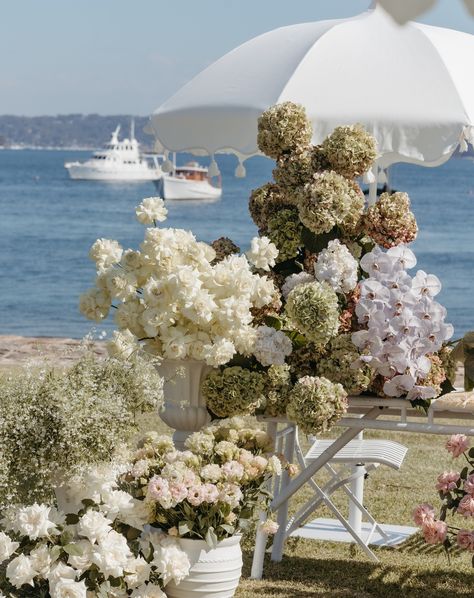 Ceremony details of Julia and Chris with the waterfront of Palm Beach giving the best backdrop. Wedding Alters, Ceremony Details, Palm Beach Wedding, Cape Cod Wedding, Beach Ceremony, Floral Backdrop, Ceremony Flowers, Ceremony Backdrop, Floral Arch