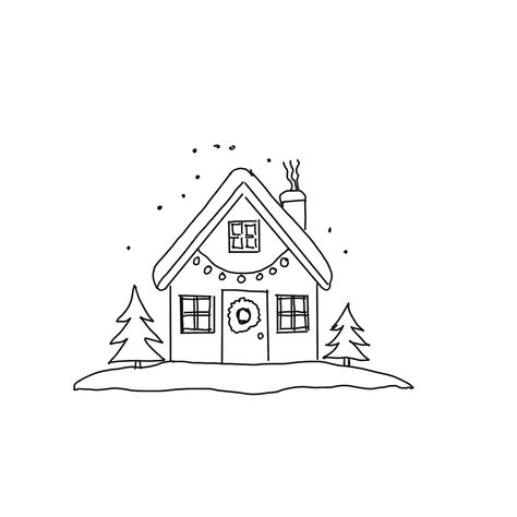 Christmas Village Line Art, Doodle Drawings Christmas, Christmas Drawing Presents, Easy Gingerbread House Drawing, Christmas Village Window Drawing, Christmas Ornament Doodle, Christmas Village Embroidery, Christmas House Doodle, Christmas House Embroidery