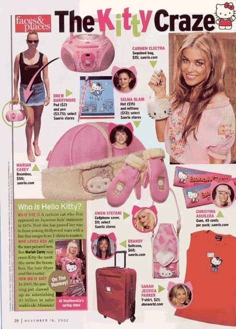 Hello Kitty 2000s Aesthetic, Mariah Carey Hello Kitty, Cute Magazine Layout, 2000s Products, 00s Magazine, Hello Kitty Magazine, Sanrio 90s, Hello Kitty 90s, Hello Kitty 2000s