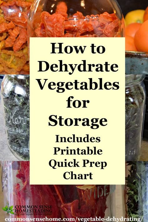 Vegetable Dehydrating is a great way to store veggies in less space with minimal equipment. Post includes printable chart with prep steps & drying times. Dehydrating Vegetables In Dehydrator, How To Dehydrate Vegetables, Dehydrating Frozen Vegetables, Dehydrate Vegetables, Dehydrating Vegetables, Store Veggies, Dehydrator Recipes Fruit, Food Drying, Dehydrating Food Storage