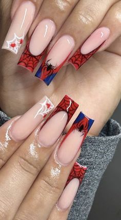 Spiderman Nails, Nail Polish Tutorial, Nagellack Trends, Cute Spring Nails, Manicure Diy, Nail Remover, Coffin Press On Nails, Style Français, Crazy Nails